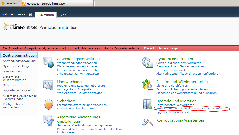 Produkt- und Patchinstallationsstatus